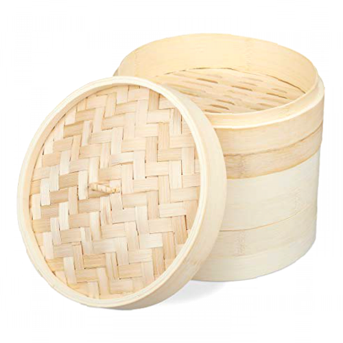 Relaxdays 10031463 Bamboo, Asian Basket with 3 Levels, for Dim Sum, Rice, Steamer Insert, Diameter 24 cm, Natural