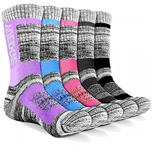YUEDGE Women's 5 Pairs Athletic Socks Anti Blister Cushion Crew Winter Warmer Socks Performance Wicking Workout Sports Socks for Outdoor Recreation Trekking Climbing Camping Hiking