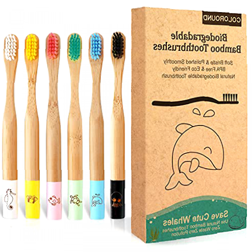 COLOROUND 6 Pack Kid Bamboo Toothbrushes with Soft Bristles Tooth Brush for Toddler Eco Friendly Travel Toothbrush Wood Zero Waste Children Toothbrush for 2 3 4 5 6 7 8 Year Old Boy Girl (Multicolour)