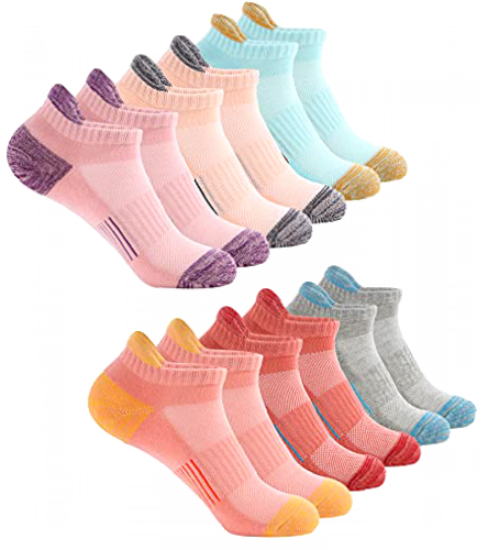Trainer Socks Womens 6 Pairs Cushioned Sports Socks for Women Cotton Breathable Cushion Running Socks Ladies Casual Nonslip Ankle Athletic Socks (6-8, Multicolor 6 Pairs)