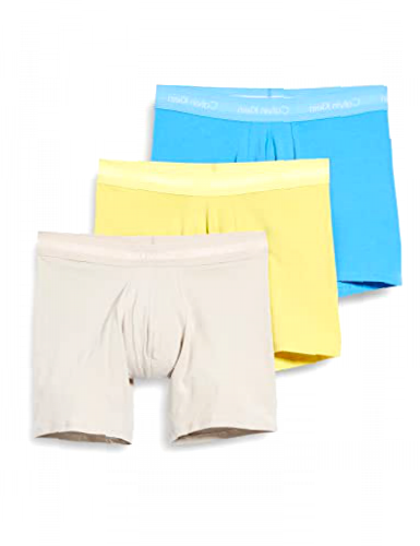 Calvin Klein - Men's Underwear Multipack - Calvin Klein Trunks 3 Pack - Signature Waistband Elastic - Elasticated Cotton - Beige/Yellow/Blue - Size XS