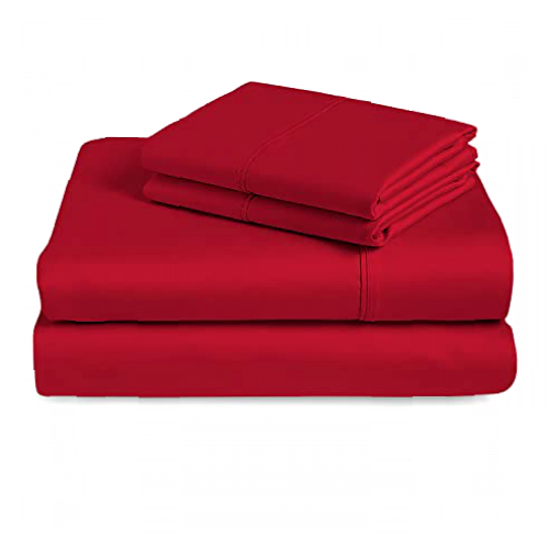 Pizuna 400 Thread Count Cotton King Bed Sheet Set Burgundy Red, 100% Long Staple Cotton Bed Sheets King Size, Soft Sateen Weave King Size Sheets includes - 1Fitted Sheet, 1Flat Sheet & 2 Pillowcases
