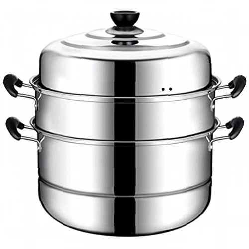 Cabilock Stainless Steel 3 Tier Steamer Multifunctional Steam Pot Stockpot Boiler Cookware Pot Sauce Pot Pan Set with Lid for Home (32cm)