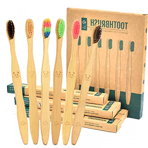 Eco Charcoal Bamboo Toothbrush 12pcs | Soft Medium Charcoal Bristles | Eco Toothbrush Organic Bamboo Toothbrush Plastic Free Packaging (12 pcs)