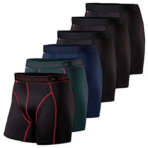 DANISH ENDURANCE Sports Trunks 6 Pack XL Multicolor (3x Black, 1x Blue, Black/Red, Green) 6-pack