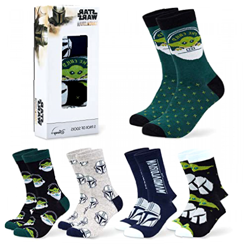 The Mandalorian Mens Socks, 5-Pack Baby Yoda Socks Men 6.5-9.5, Gifts For Men (Grey/Green)