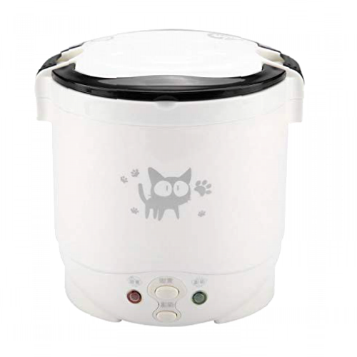 1L Mini Rice Cooker, 12v Electric Lunch Box Portable Travel Rice Cooker for Car Multifunctional Electric Food Steamer Rice Cooker Fast Cooking Fully Automatic Non Stick Pot for Travel Camping (White)