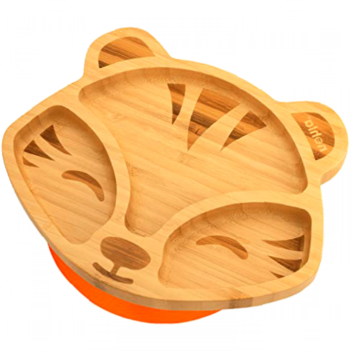nohla ® Tiger Baby Plate for Kids and Toddler Baby-Led Weaning Premium | Non-Toxic | Suction Cup Bamboo Plate for Babies | BPA Free Baby Plate | Orange