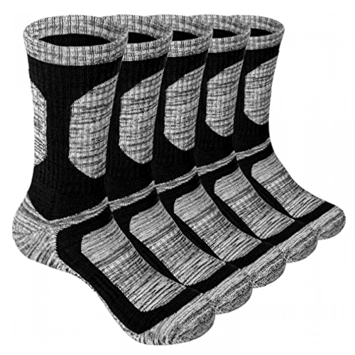 OUYJIA 5 Pairs Men's Cotton Cushioned Work Boot Socks Breathable Wicking Warm Walking Socks Athletic Sports Socks 11 13 Black