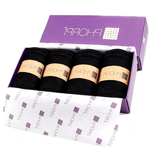 PHORPI Mens Bamboo Socks - Soft Top Anti Sweat Black, 4 Pair 6-11 Multipack for Men's