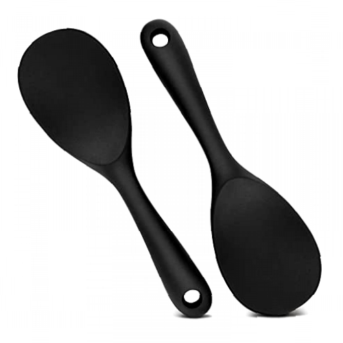 Rice Serving Spoon Set of 2, Rice Spoon Set, Silica Gel Serving Spoons for Rice, Sushi & Mashed Potatoes, Silicone Rice Paddle, Nonstick & Resistant to High Heat, Better Than Plastic Spoons (Black)
