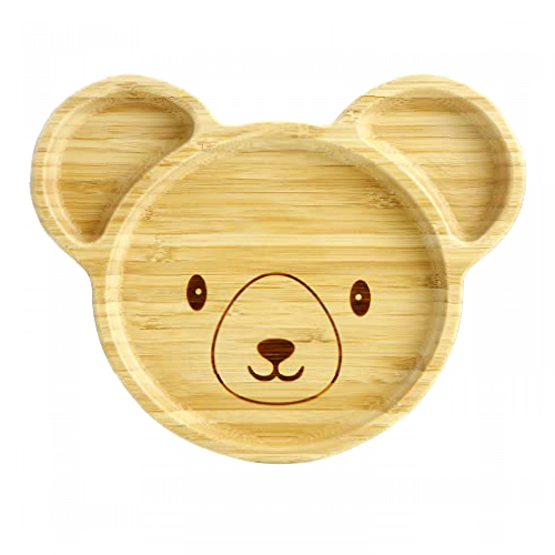 PandaEar Baby Bamboo Wooden Plates with Suction for Baby Toddler Kids- Divided Unbreakable- Non-Slip (Panda Shape)