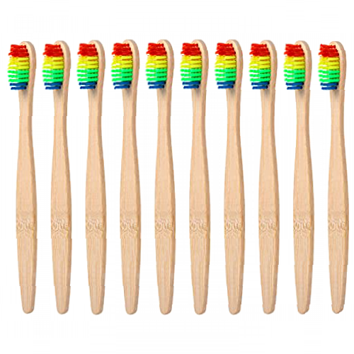 Mlysnd 10PCS Bamboo Toothbrushes Family Soft Wooden Natural Toothbrush Biodegradable Eco Friendly Tooth Brush for Adults Travel Toothbrush Multipack, Rainbow Color