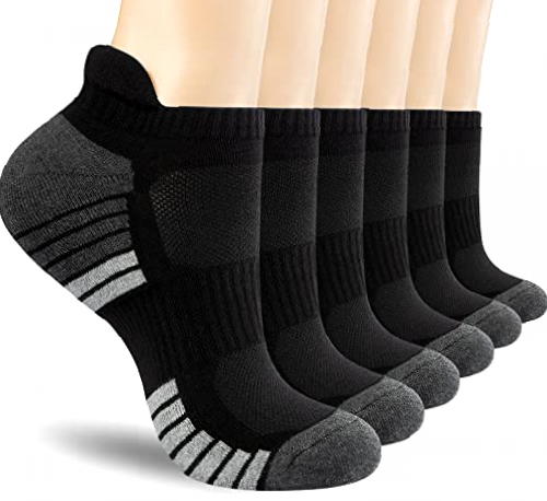 Sports Trainer Socks Men Women 6 Pairs Running Walking Athletic Ankle Socks,Ultra Soft Fiber Cotton Cushioned,Compression Arch,Anti-blister Heel Tab,White Black Grey