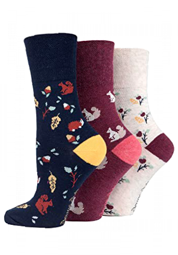 Gentle Grip Ladies Fun Feet Socks Pack of 3 Autumn Leaves 4-8