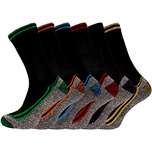 Soxy Bamboo Work Socks - Mens Summer Anti Sweat Breathable Heavy Duty Cotton Socks for Steel Toe Boots - 6 Pack - UK Shoe Size 6-11
