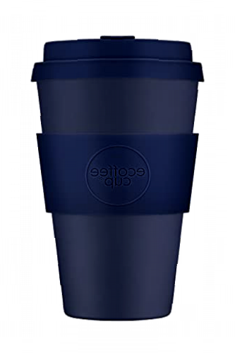 14oz 400ml Ecoffee Cup Reusable Eco-Friendly 100% Plant Based Coffee Cup with Silicone Lid & Sleeve - Melamine Free & Biodegradable Dishwasher/Microwave Safe Travel Mug, Dark Energy