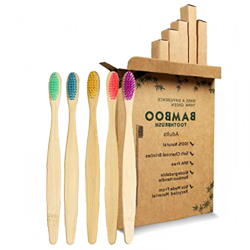 GeekerChip Bamboo Toothbrushes[5 Pcs],Eco-Friendly Wooden Toothbrush,Natural Bamboo Toothbrush,Organic Premium Wooden Toothbrush,Natural Soft Bristles,Biodegradable Tooth Brush,BPA Free
