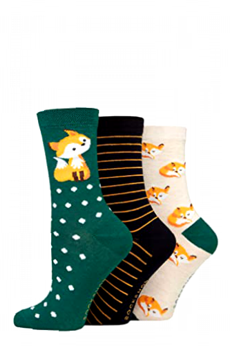 SOCKSHOP Lazy Panda Ladies Novelty Bamboo Socks Pack of 3 Fox 4-8