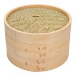 Bamboo Steamer 10 Inch, 2 Tiers Chinese Food Steamers, Traditional Design Healthy Cooking for Dumplings, Vegetables, Chicken, Fish - Handmade Steam Basket Included 2 Gauze Liners and Chopsticks