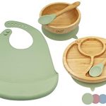 ShipShape Bamboo Baby Weaning Set, Suction Plate & Bowl, 2 Spoons & Silicone Bib, Baby Feeding Set, Free eBook on Weaning, Natural Bamboo Plates, Perfect for Dinner Set & Baby Shower Gifts (Sage)