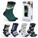 The Mandalorian Mens Socks, 5-Pack Baby Yoda Socks Men 6.5-9.5, Gifts For Men (Grey/Green)