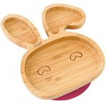 bamboo bamboo ® Baby Plate– Kids and Toddler Suction Cup Bamboo Plate for Babies | Non-Toxic | Cool to The Touch | Ideal for Baby-Led Weaning (Bunny, Cherry)