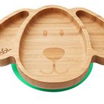 Babi® Baby Toddler Large Dog Plate, Natural Bamboo, with Stay Put Silicone Suction Ring (Green)