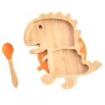 Love Earth ® - Bamboo Baby Weaning Set - Dinosaur Baby Suction Plate with Weaning Spoon - Toddler Weaning Plate & Spoon - Eco-Friendly, Natural Baby Feeding Set - Orange