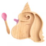 Love Earth ® - Bamboo Baby Weaning Set - Unicorn Baby Suction Plate with Weaning Spoon - Toddler Weaning Set - Eco-Friendly, Natural Baby Feeding Set - (Pink)