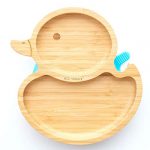 eco rascals Duck Natural Bamboo Plates for Baby Toddler | Duck Shaped Baby Suction Plate | Stay Put Feeding Plate for Weaning with Two Large Sections | Detachable Suction Base | Blue