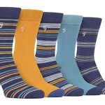 Farah - Mens 5 Pack Natural Organic Bamboo Bright Striped Patterned Socks (6-11, Navy/Blue)