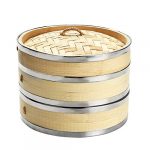 Harcas 8 Inch (20.5cm) Premium Organic Bamboo Steamer Small 2-Tiers with Lid. Strong, Durable and Reinforced. Best for Dim Sum, Vegetables, Meat and Fish. Hand Made