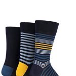 Mens 3 Pair SockShop Comfort Cuff Striped and Plain Bamboo Socks Cosmic Blue/Dark Amethyst 12-14 Mens