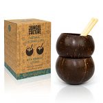 Jungle Culture® Real Coconut Shell Cups for Malibu Cocktails & Smoothies • Small Coconut Bowls & Bamboo Straws • Natural Wooden Cup • Zero Waste Mugs • Drinking Tumblers for Party • Sustainable Gifts
