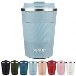 SUNTQ Reusable Coffee Cups Travel - Coffee Travel Mug with Leakproof Lid - Thermal Mug Insulated Cup - Stainless Steel Travel Cup with Rubber Grip - for Hot and Cold Drinks, 13oz/380ml Light Blue