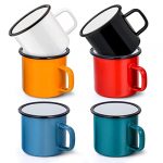 Herogo Enamel Mug, Enamel Camping Coffee Mug Set of 6, White/Black/Red/Blue/Green/Yellow, Retro Drinking Tin Mugs Cups for Home Garden Office Travel, Reusable & Portable, 350ml/12oz