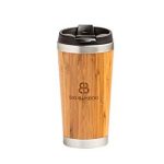 Big Bamboo Cool 450ml Double Wall Reusable Bamboo Travel Mug (Eco Thermos) - Car Mug - For Tea and Coffee - Cold drinks - with Leak-Proof Black Plastic Flip Top Lid.