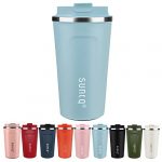 SUNTQ Reusable Coffee Cups Travel - Coffee Travel Mug with Leakproof Lid Stainless Steel Coffee Travel Cup (Light Blue, 18oz/510ml)