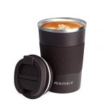 MOMSIV Coffee Cup, Insulated Coffee Cup with Leakproof Lid, Non-Slip Vacuum Reusable Stainless Steel Eco-Friendly Travel Office Mug for Hot and Cold Water Coffee and Tea, 380ml/13oz(Brown)