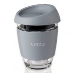 AniSqui Glass Travel Mug, 12oz 350ml Portable Coffee Cup with lid (Grey)