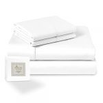 Pizuna 400 Thread Count Cotton Bed Sheet Set Double White, 4pc 100% Long Staple Cotton Sateen Double Bedding Set Includes 1 Fitted Sheet, 1 Flat Sheet & 2 Pillowcases (White Sheet Double)