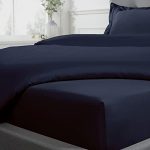 Sleepdown Fitted Sheet 100% Cotton Sateen Soft Cosy 10" 25cm Deep 300 Thread Count Luxury Bedding Bedsheet Bed Linen - Navy Blue - King