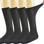 Yomandamor Men's Bamboo Seamless Diabetic Socks Over the Calf Loose Top White Black Socks,4 Pairs