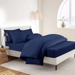 RUIKASI Bedding Set with Fitted Sheet - Double Duvet Cover with Pillowcases and 40cm Deep Pocket Bed Sheet Navy Blue 4 Pieces Bedding Set