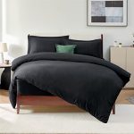 BEDSURE Double Bedding Sets with Fitted Sheet - 4 Pieces Black Duvet Cover Set with 40cm Deep Fitted Sheet and Pillowcases, Soft Brushed Microfiber Quilt Cover with Zipper Closure, 200x200 cm
