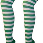 Women Stripe Over The Knee Socks Thigh High Girls Stretchy OTK Socks Fancy Dress (Green & White)
