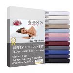Double Jersey Fitted Sheet 100% Soft Cotton - Double-Knitted High-Fiber Fabric Density, Smooth Non-Iron with All-Around Elastic, Sheets for 32cm Bed Mattress Height - White, 160x200+32