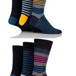 Mens 6 Pair SOCKSHOP Comfort Cuff Plain Bamboo Socks - Mixed Stripe 7-11