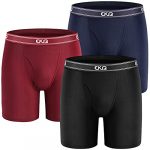 EKQ Men's Bamboo Boxer Multipack Long Leg 3-Pack Cotton Breathable Open Fly Pouch Sports Underpants Brief Shorts Underwear, Black-blue-red, L-XL